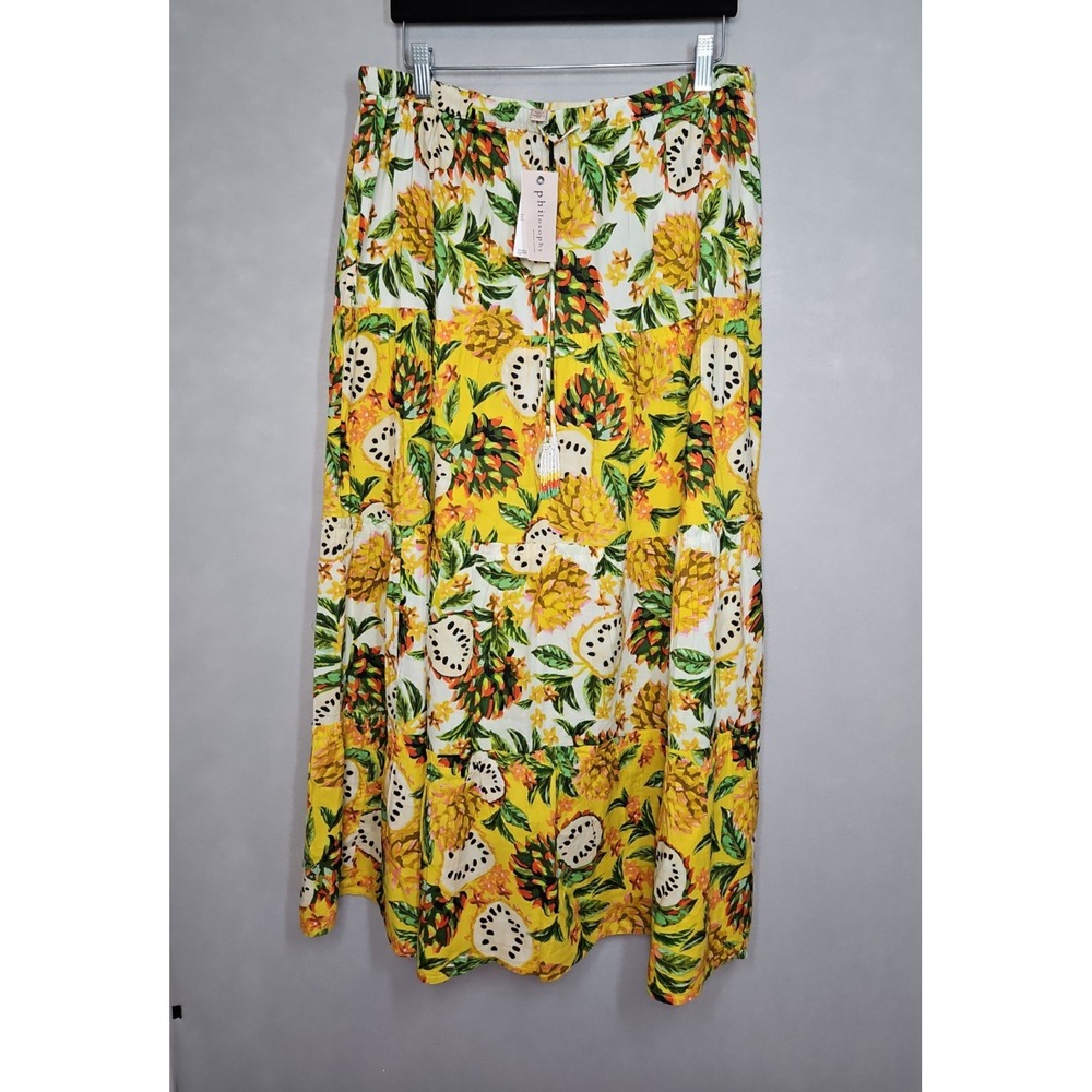 Philosophy Womens Tropical Floral Tiered Maxi Skirt Size Large NWT